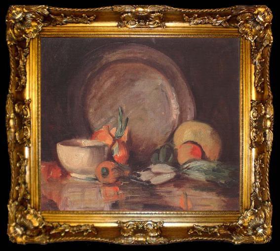 framed  Percy Gray Still Life with Copper Plate and Vegetables (mk42), ta009-2
